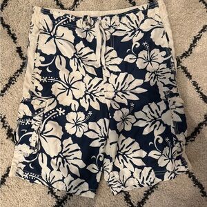 Navy Floral Men's Swim Trunks